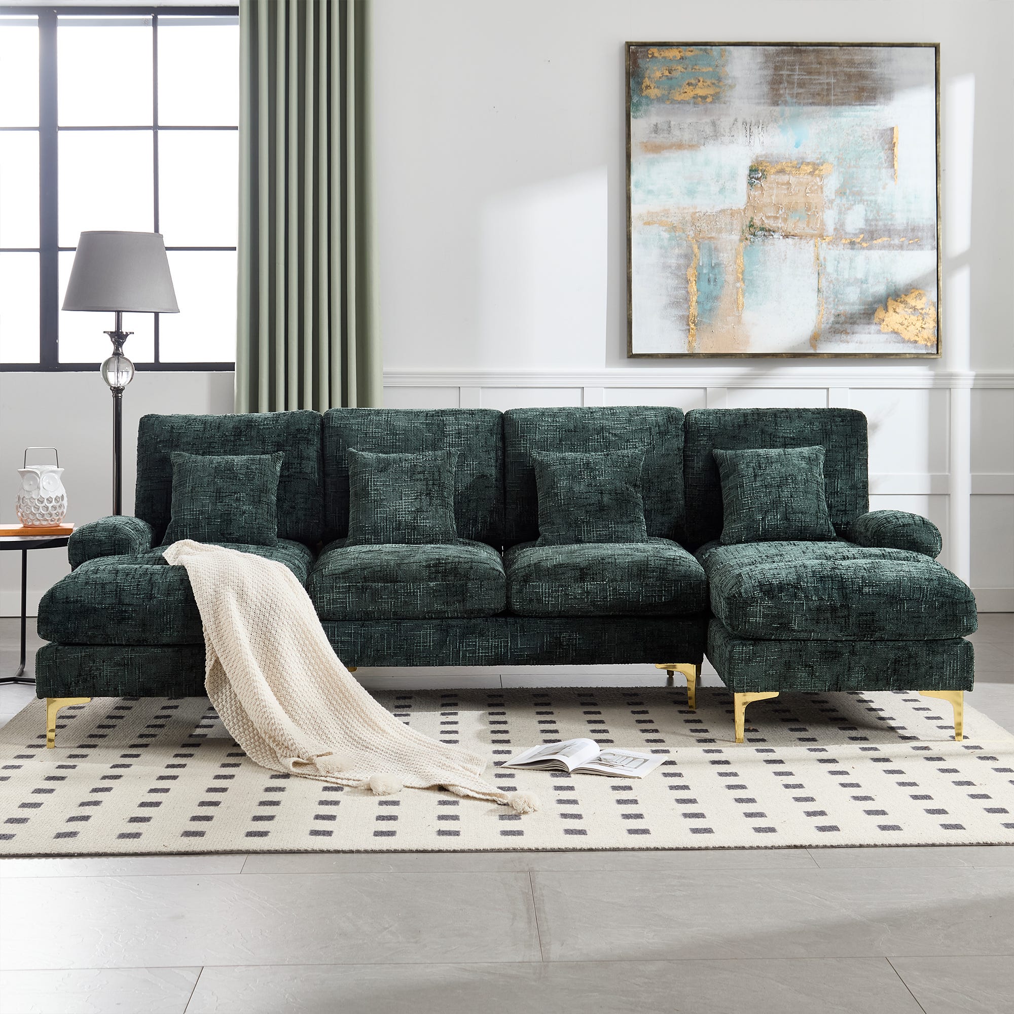 Canapé U en chenille - canapé modulable pour salon, chambre, bureau ...