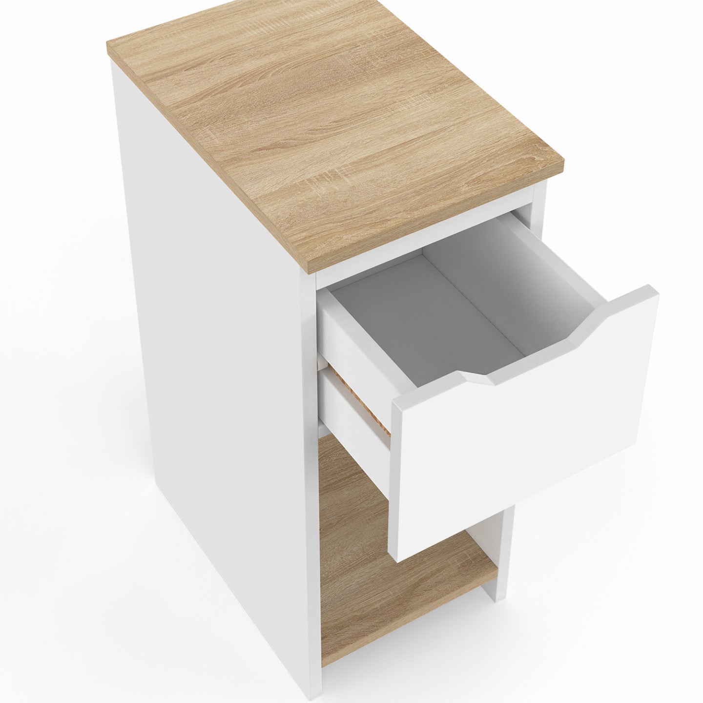 Lot de 2 tables de chevet étroites ANOUK 1 tiroir avec niche blanc et bois - 5
