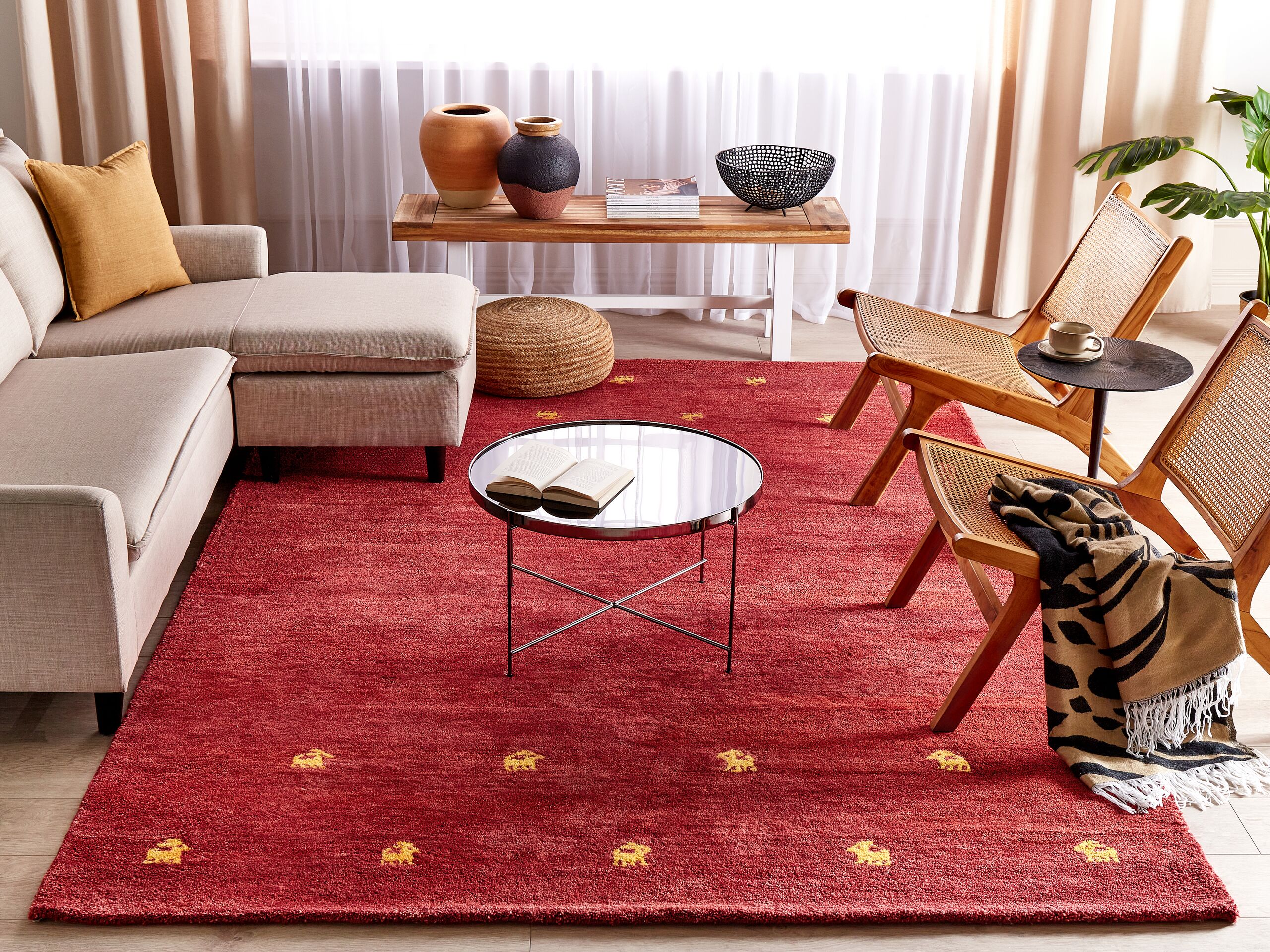 Beliani alfombra gabbeh de lana rojo/amarillo 200 x 300 cm yarali