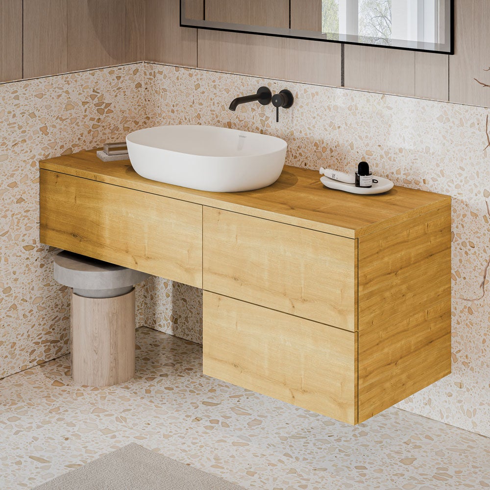 Bernstein - mueble de lavabo suspendido en mdf premontado roble miel con 2 cajones - 140x51x54cm (anxprxal) - juvia shift
