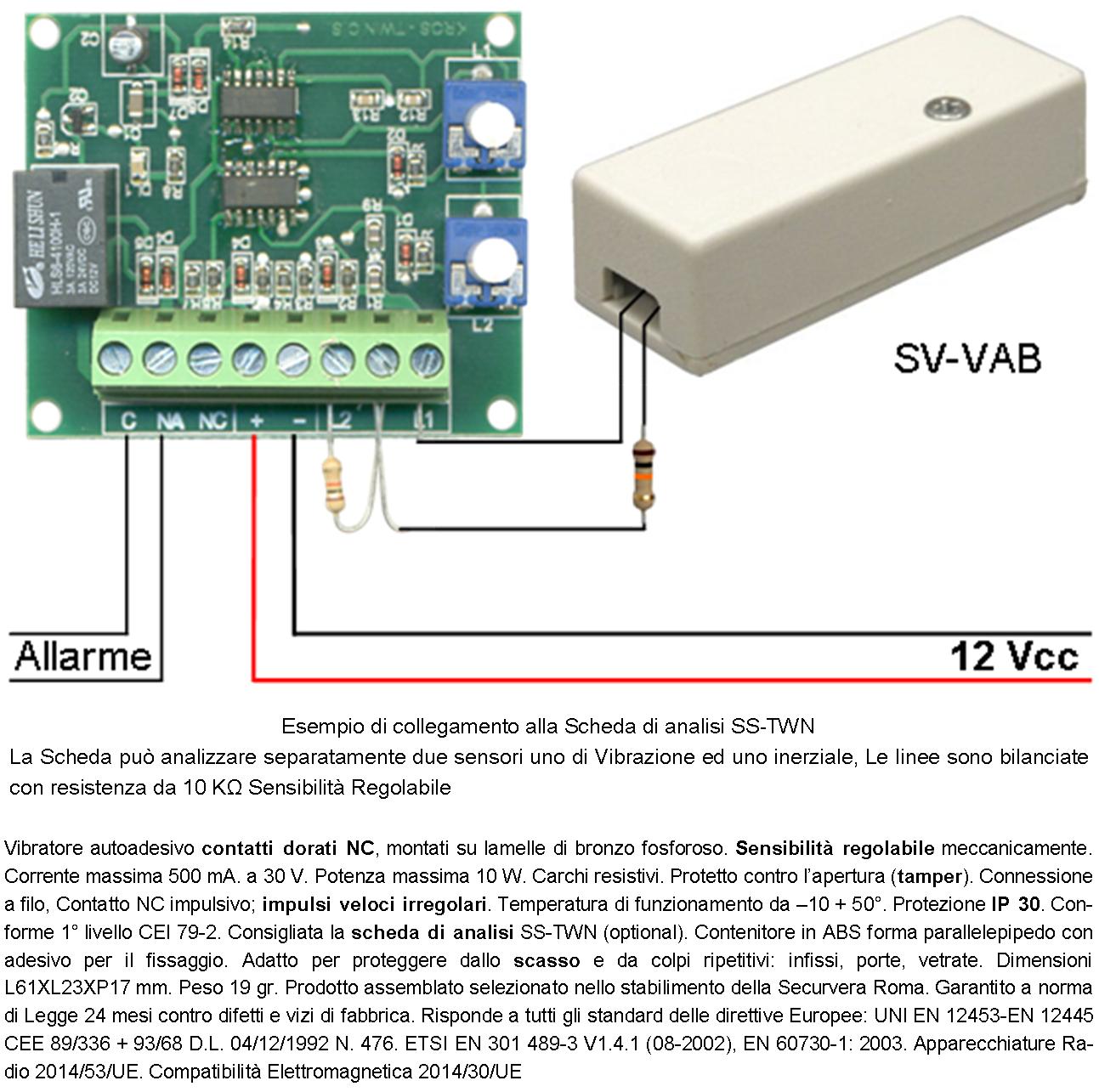 Sensore di Scasso Rileva le Vibrazioni Continue 3 Pezzi Via Filo Antifurto Per Inferriate Porte Infissi Martelletto Oscillante Regolabile Contatto All - 2