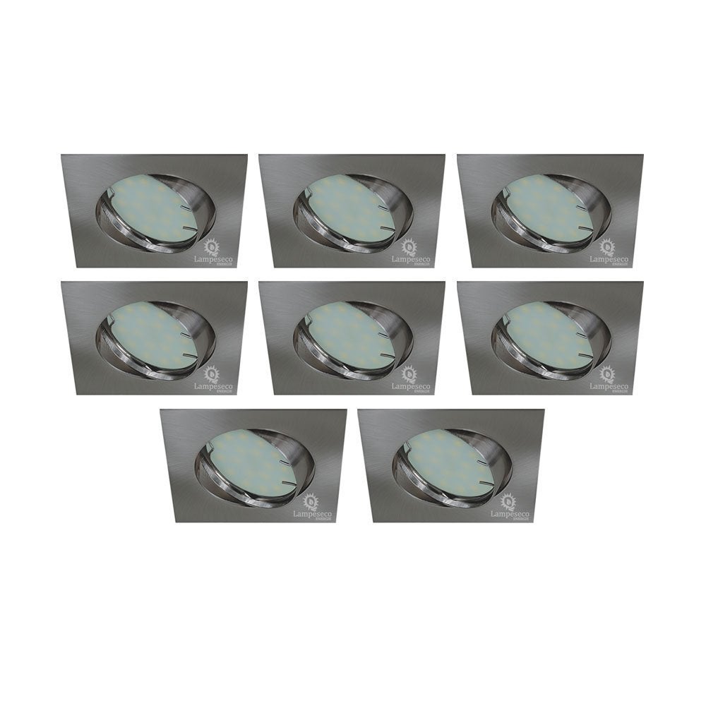 Lot de 8 spot encastrable orientable LED carré alu brossé GU10 230V eq. 50W blanc chaud - 5