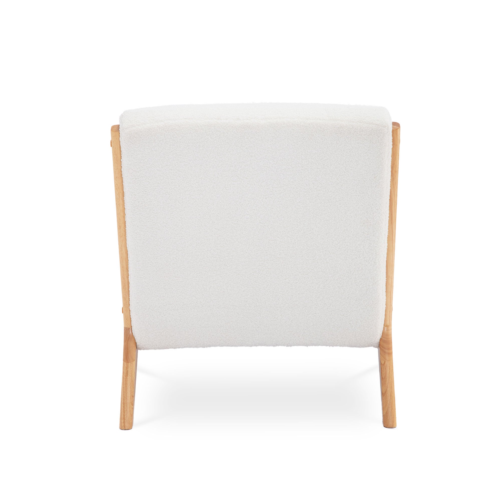Fauteuil scandinave vintage MARIE bouclette blanc et bois - 5