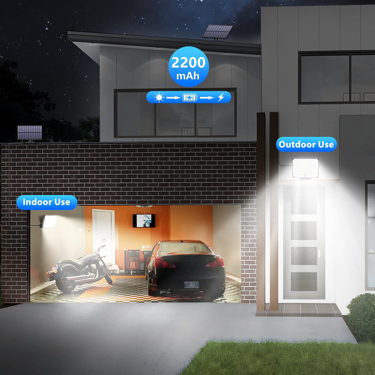 Lumière solaire à détecteur de mouvement, projecteur solaire 172LED avec télécommande, lumière de sécurité solaire étanche pour l'extérieur, 3Modes - 2