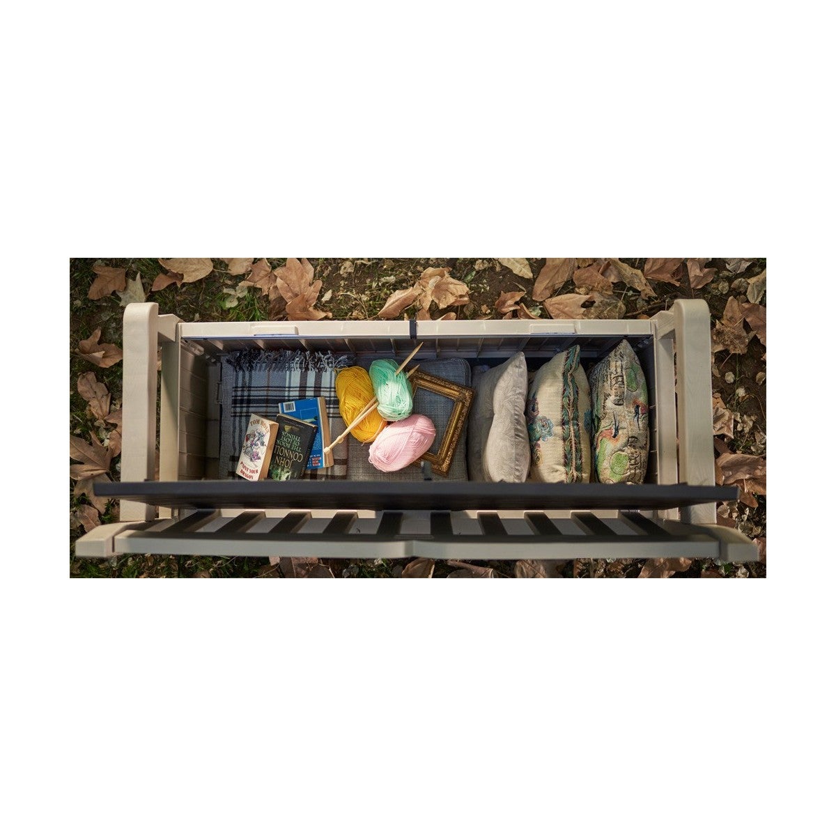 Keter Panchina Baule Effetto Legno Contenitore Apribile Esterno Beige Cassapanca - 5