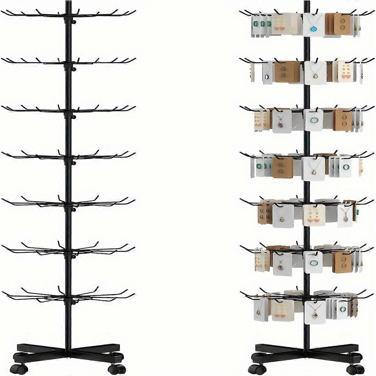 Espositore Rotante A 7 Livelli Per Negozio - Rack Mobile Con Ganci, Base Con Ruote, Regolabile In Altezza, Bianco - Ideale Per Gioielli, Portachiavi, Cappelli, Calzini, Giocattoli