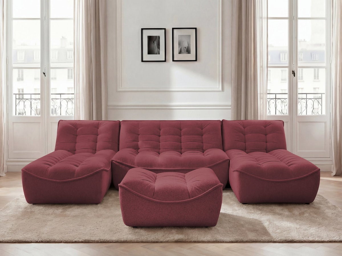 Canapé panoramique fixe modulable SERENA tissu chiné avec pouf BOBOCHIC ...