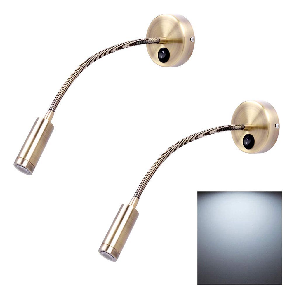 Zestaw 2 lampek nocnych z przełącznikiem, elastyczna lampka nocna LED, styl europejski, białe światło, 3 W, 6000 K