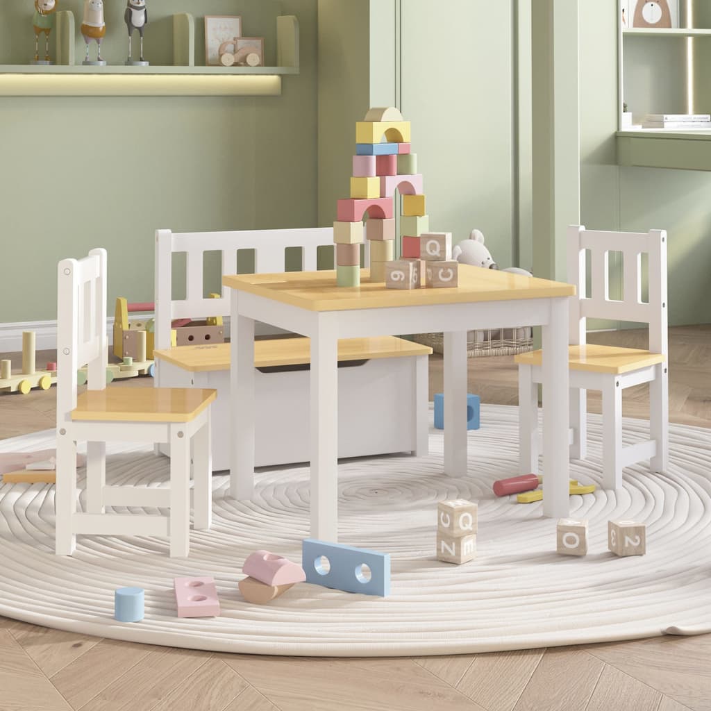 Vidaxl Mesa Y Sillas Infantiles 4 Piezas Mdf Y Blanco/Beige , Leroy Merlin