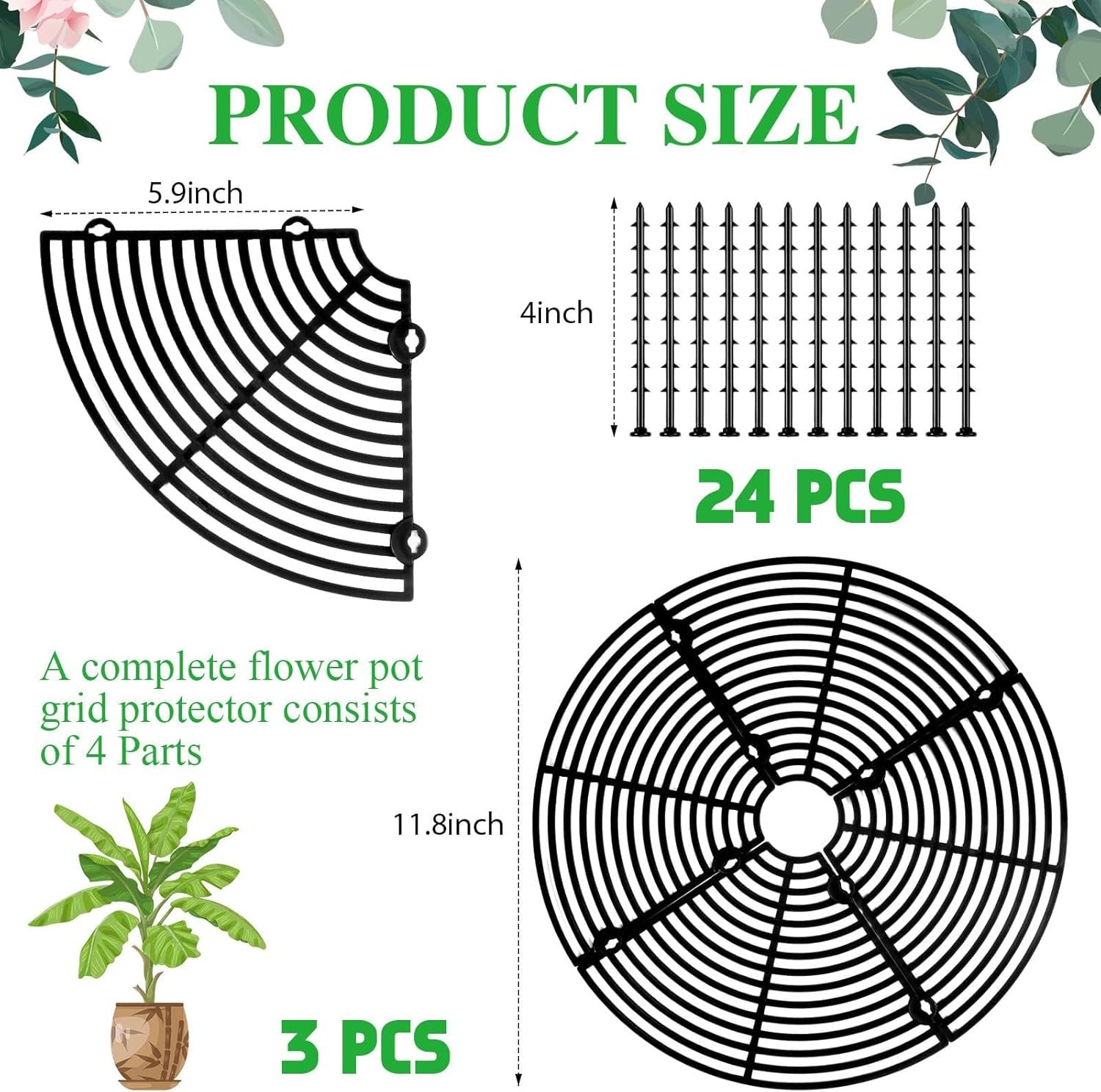 Grade de proteção para plantas de 30 cm, conjunto de 3 unidades, segura para gatos, protetor de vaso de flores redondo, capas de vaso recortáveis, pro - 2