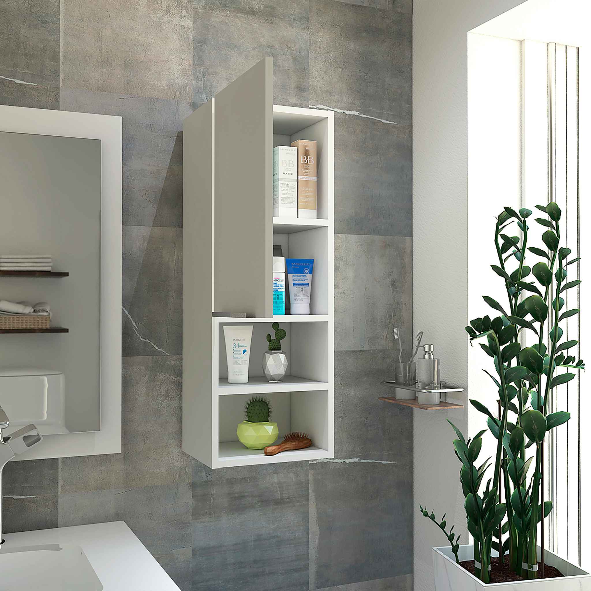 Armario de Pared baño Mila en melamina con una puerta y cuatro estantes , 81.7 X 30 X 25.5 cm , Blanco - 5