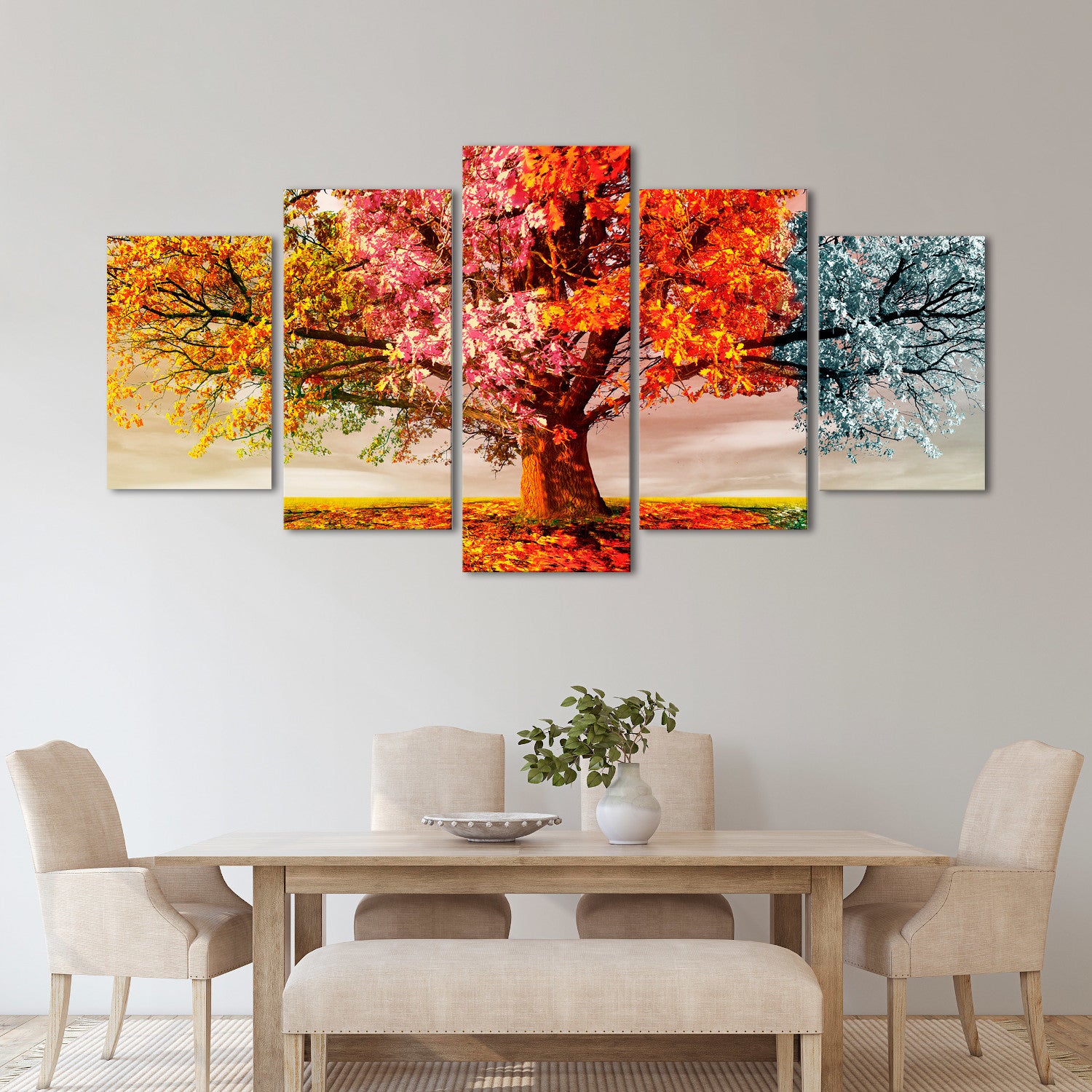 DekoArte - Impression Sur Toile Moderne | Décoration Pour Le Salon Ou Chambre | Paysage Arbre Quatre Saisons | 200x100cm - 4