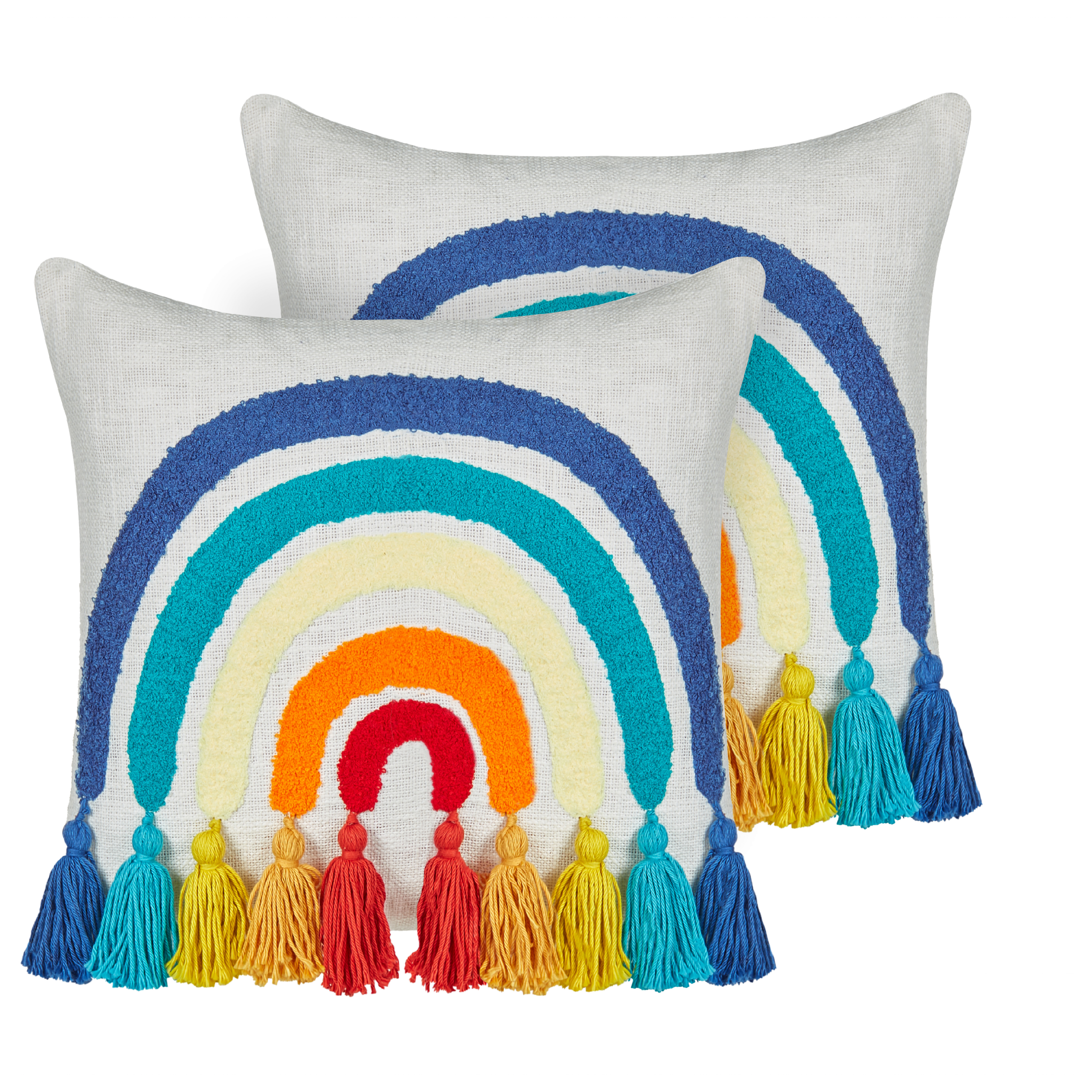 Beliani conjunto de 2 cojines de algodón multicolor con bordado de arco iris 45 x 45 cm dorstenia