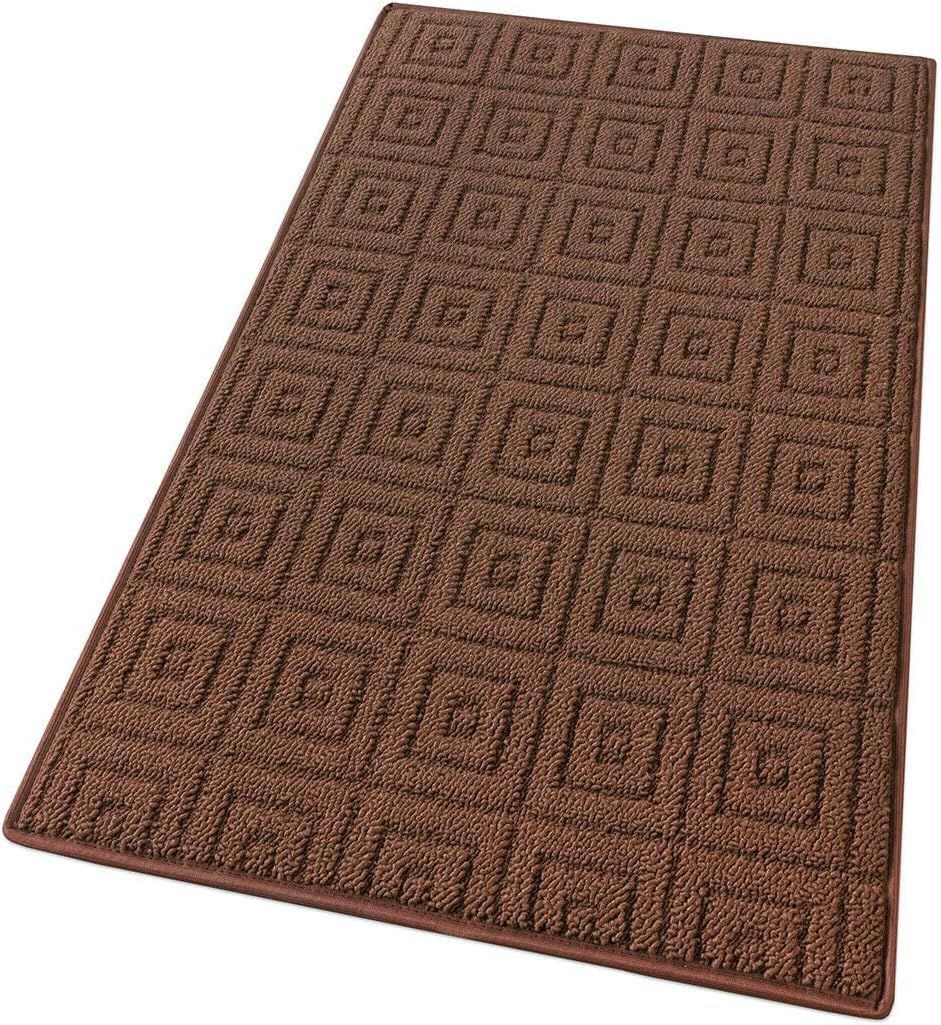 Alfombra de cocina 57x290 cm tejido 3d corredor absorbente base antideslizante color sólido cuadrado marrón