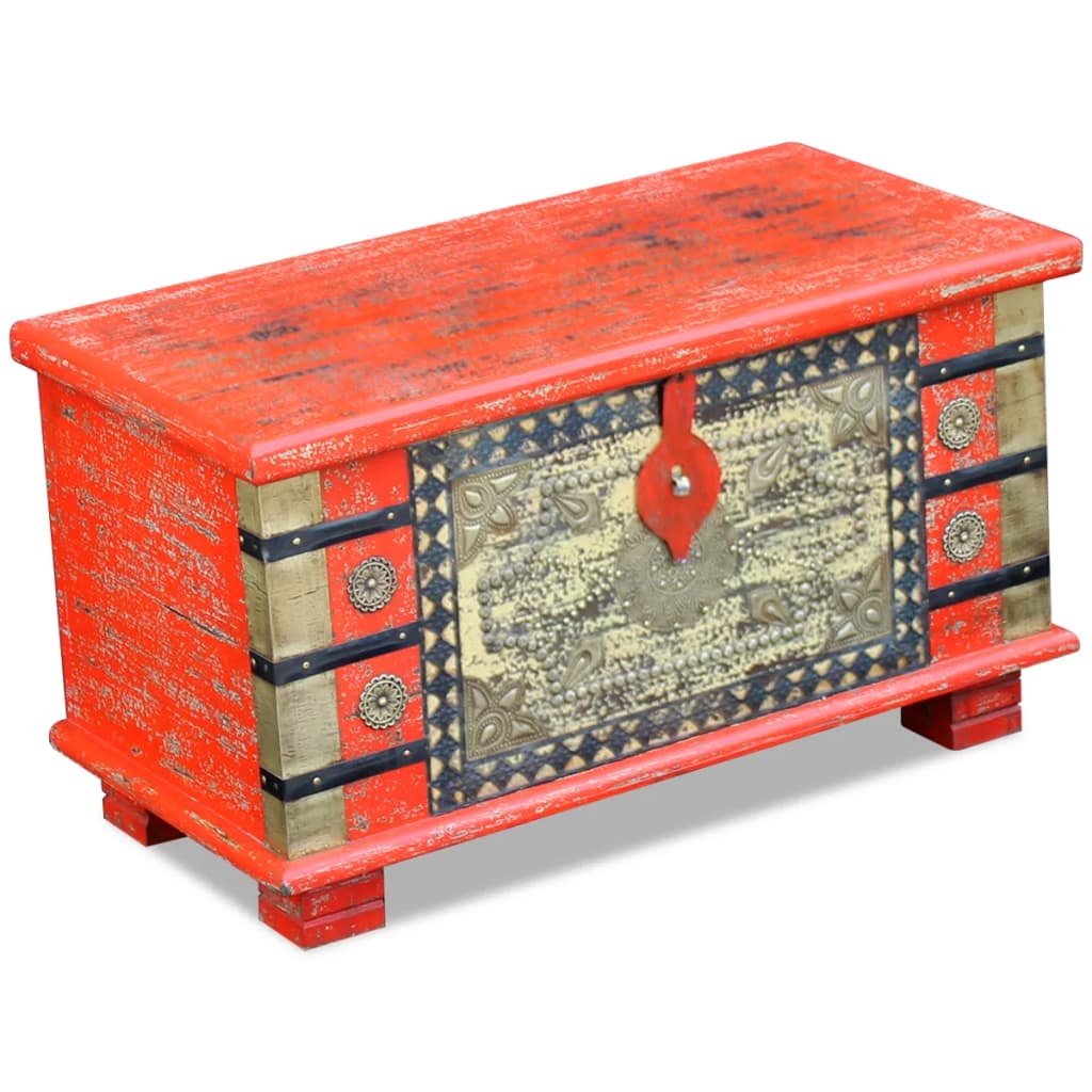 Vidaxl Rojo Baúl De Almacenamiento Madera De Mango 80X40x45 Cm - Imagen 2