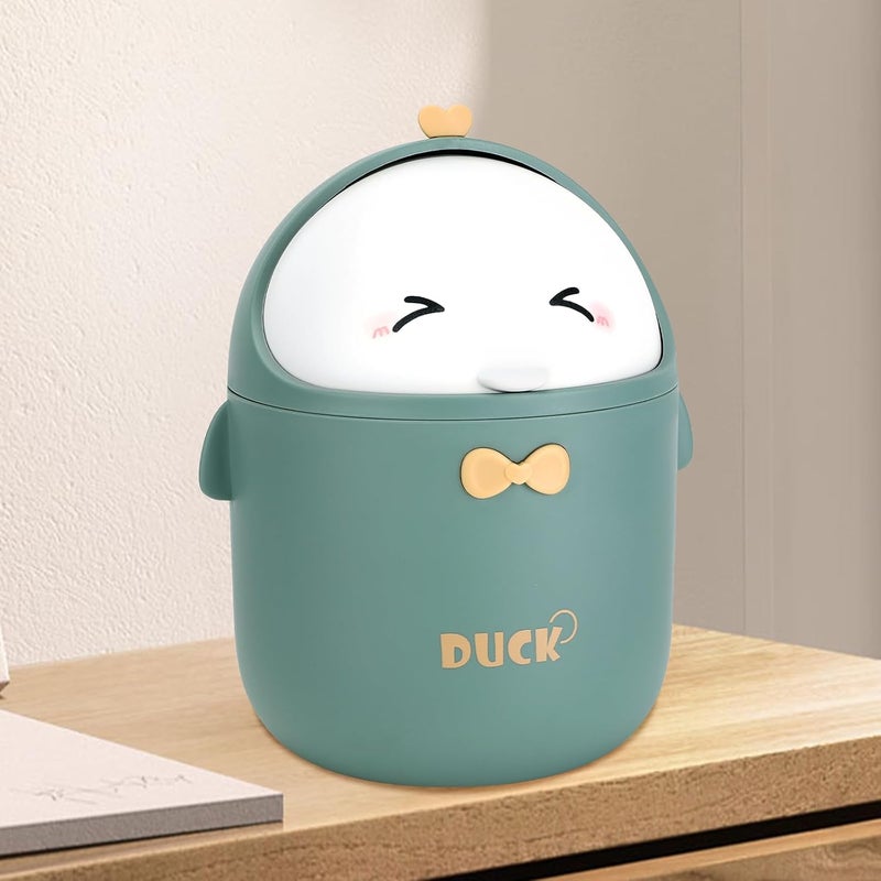 szt. 19×12 cm (zielony) Mini kosz na śmieci na biurko z pokrywką, uroczy, przenośny kosz na śmieci w kreskówkowym stylu, mały kosz na śmieci na stół,