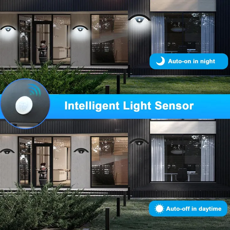 Zestaw 2 kinkietów LED z czujnikiem ruchu, aluminiowa lampa ogrodowa LED 24 W, do użytku na zewnątrz i wewnątrz, wodoodporna IP65, białe światło - 7