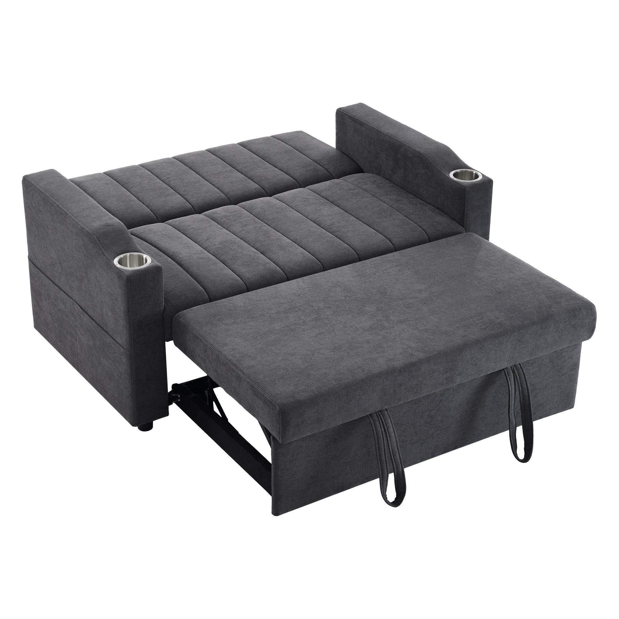 Canapé moderne 2 places avec porte-gobelets et coussins - Beige - 7