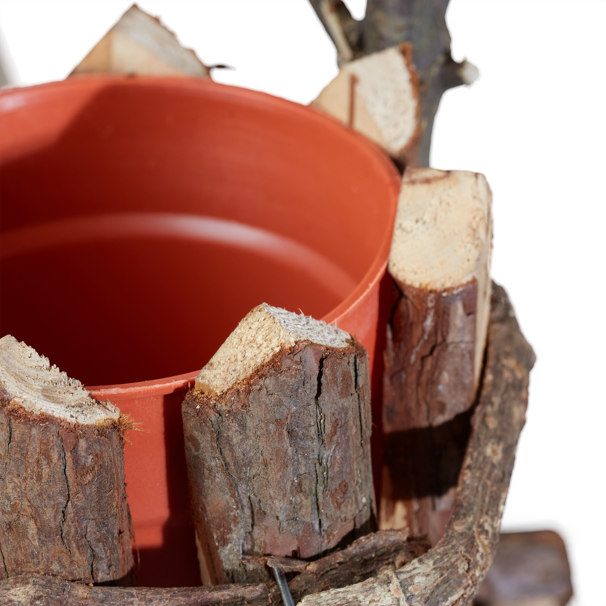 Relaxdays Pot de fleurs en bois, avec maison d’oiseau de déco & de la mousse, rond, décoration rustique, marron - 6