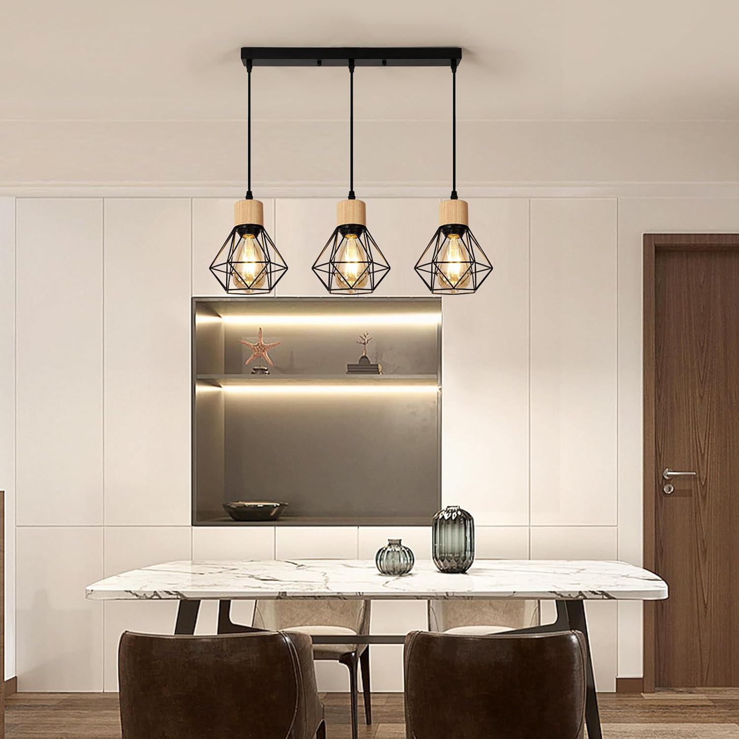 COMELY Suspension Industrielle Vintage E27, Lustre à 3 Lampes en Métal avec Abat-Jour en Cage, Luminaire Rétro pour Salon Cuisine Salle à Manger Bar - 7