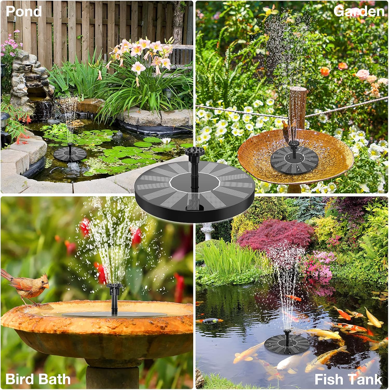 Fontaine Solaire Exterieure de Jardin, Fontaine Exterieure de Jardin avec 6 Buses,Pompe Solaire Bassin Exterieur pour Piscine Patio Décoration - 7