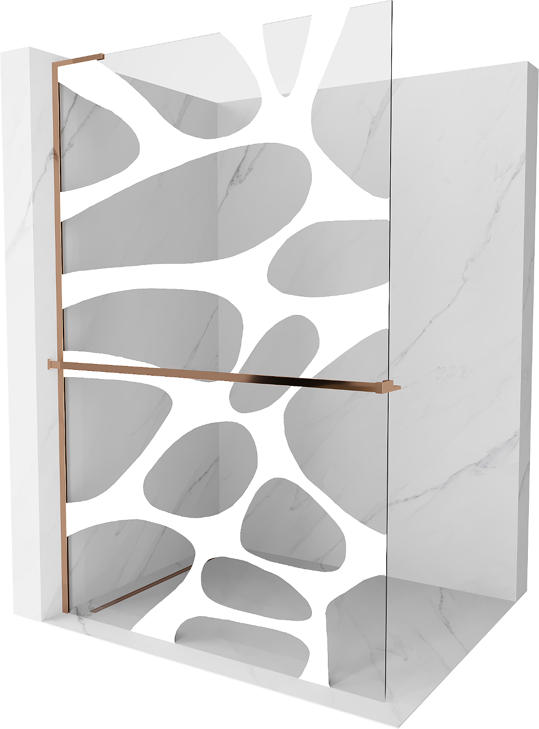 Mexen Kioto+ L ścianka prysznicowa z półką Walk-in 90 x 200 cm, biała fala, różowe złoto - 800-090-123-60-97