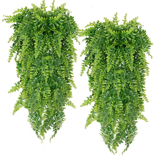 2 Pièces Plante Artificielle Fougère de Boston Plantes, Fausse Mur Végétal Artificiel Tombante, la Maison et la Décoration Extérieur de Mariage Déco