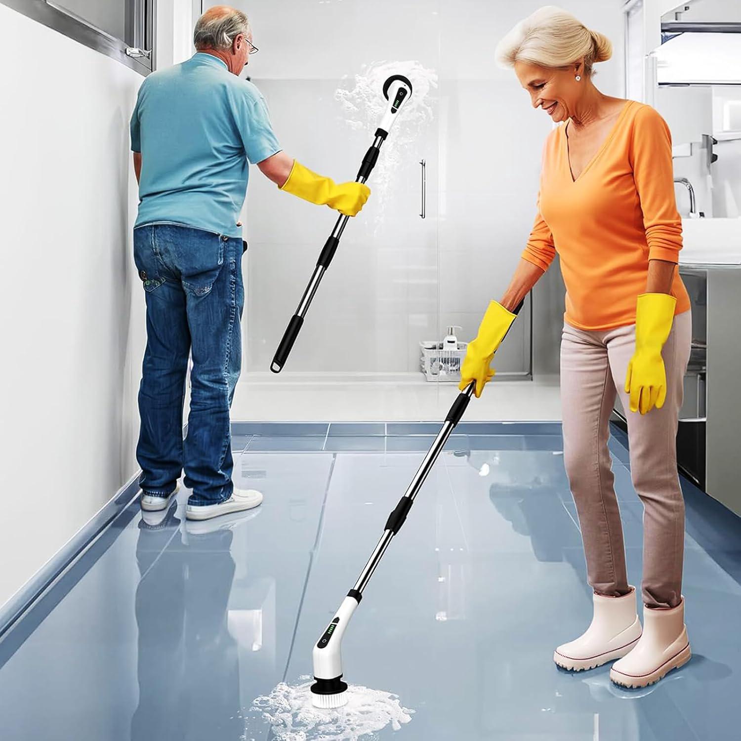 Brosse de Nettoyage éLectrique Rotative, Brosse de Nettoyage de Salle De Bain, 7 TêTes de Brosse RemplaçAbles, Extension RéGlable et 2 Vitesses - 7