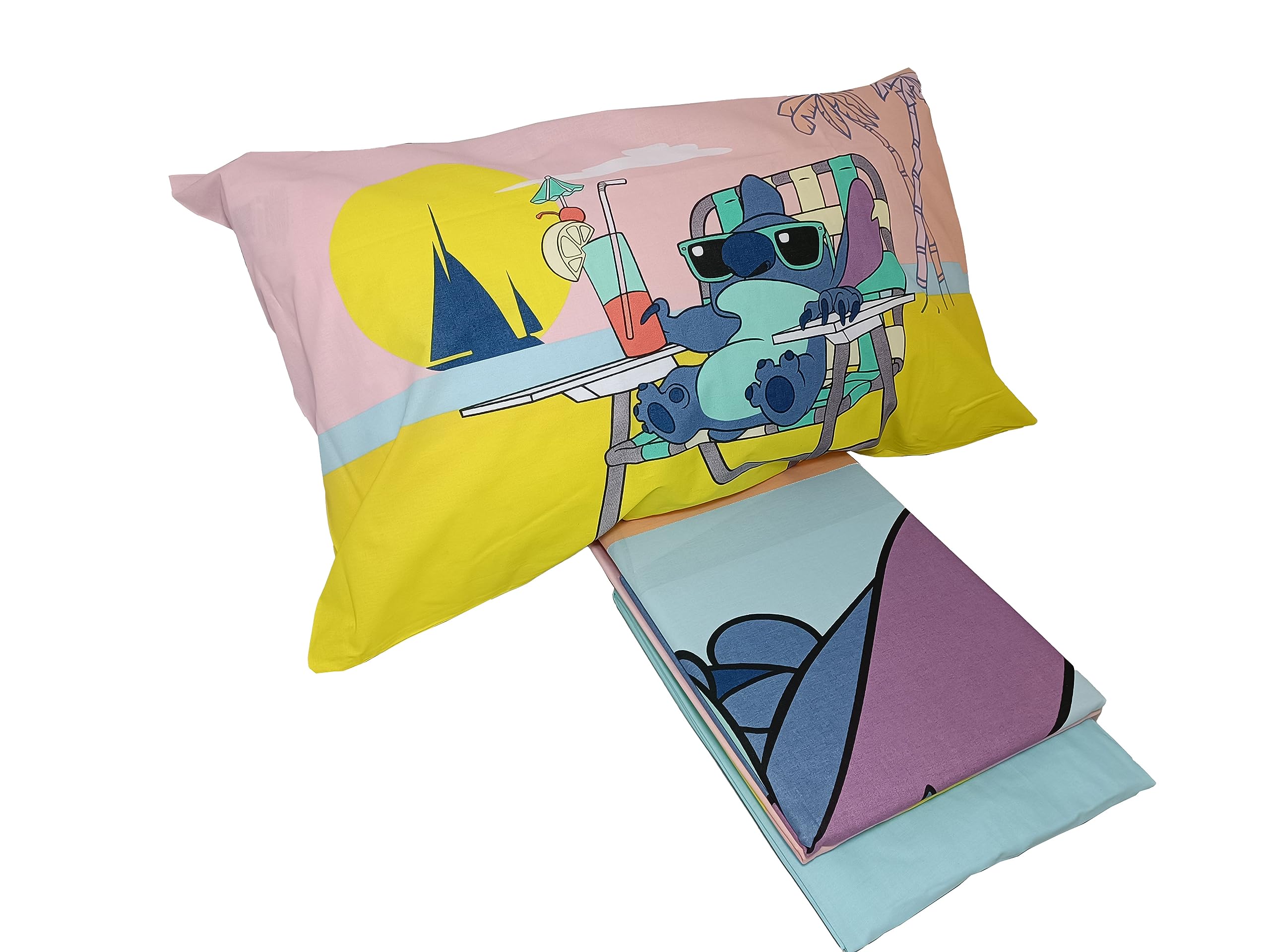 Stitch, Lenzuolo Letto Singolo, Completo Letto Singolo Disney, Lenzuolo Sopra, Lenzuolo Con Angoli, Federa, Blu, Disney, 100% Cotone, Prodotto Ufficia - 3