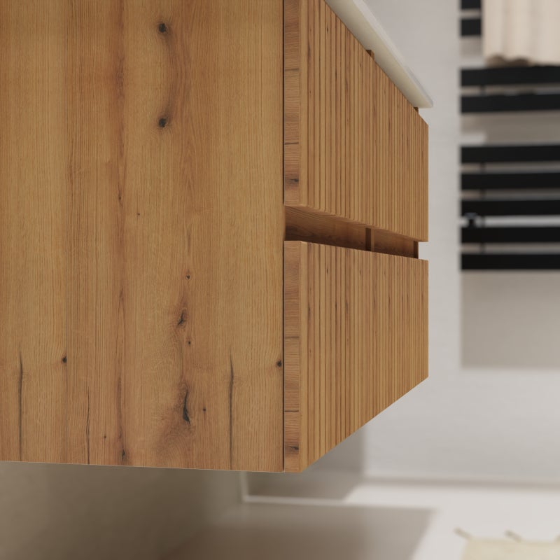 Meuble salle de bain 120 cm - Double vasque céramique - Effet bois strié - A suspendre - Karaib 2 - 4