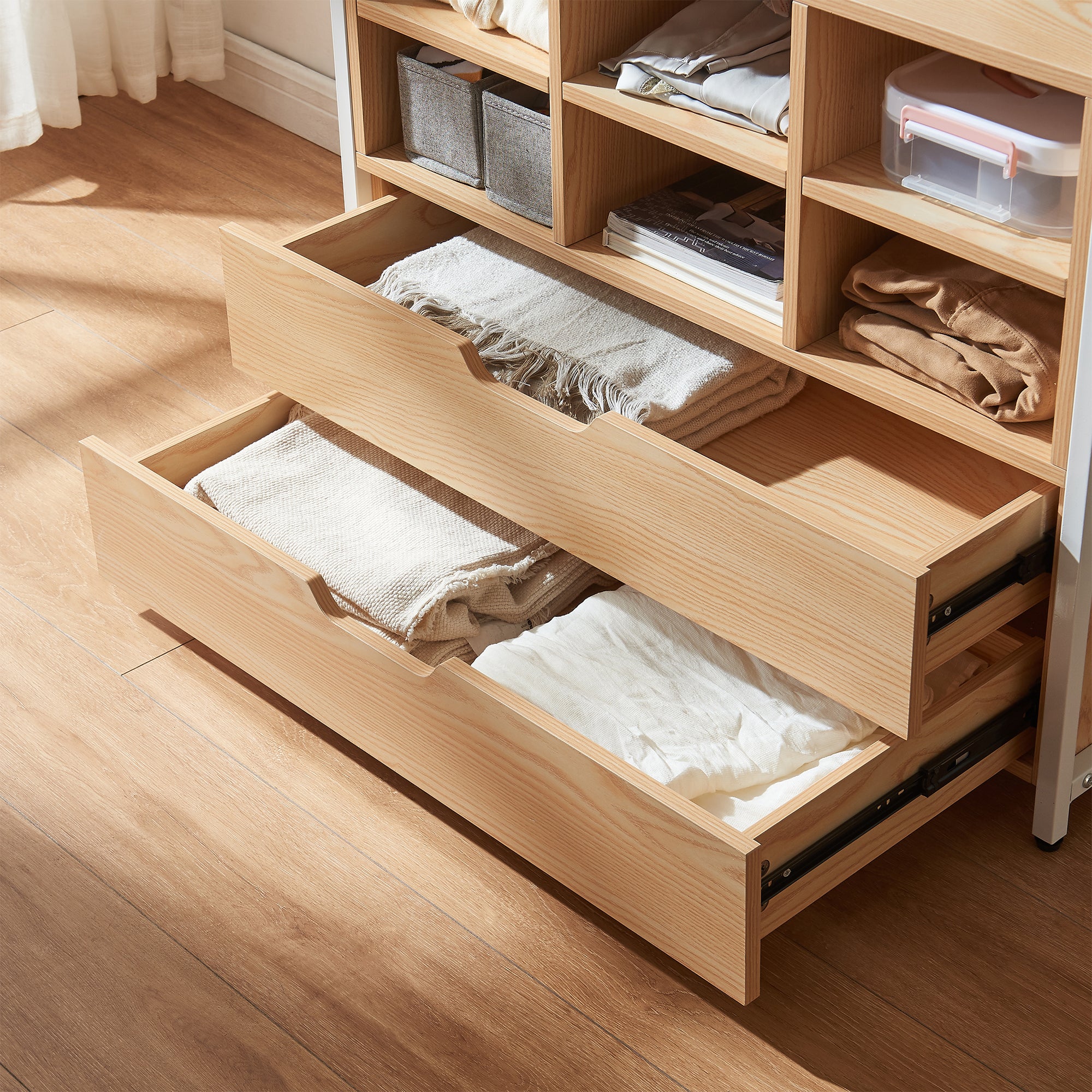 Organizzatore Guardaroba Larem Mobile Porta Abiti con Scomparti - Bianco / Effetto Rovere [en.casa] - 2