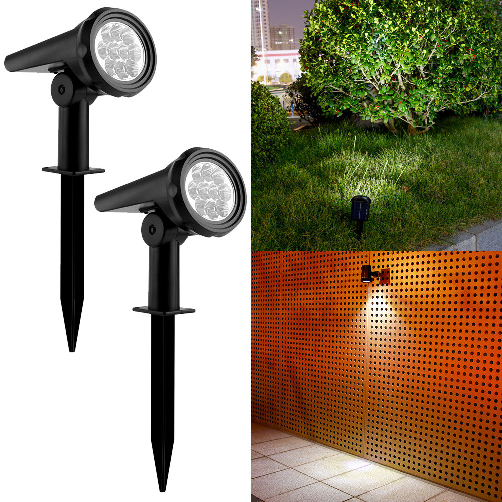 Zestaw 2 zewnętrznych reflektorów solarnych, oświetlenie krajobrazowe do roślin, oświetlenie ścieżek ogrodowych, 10 LED [trzy poziomy białego światła]