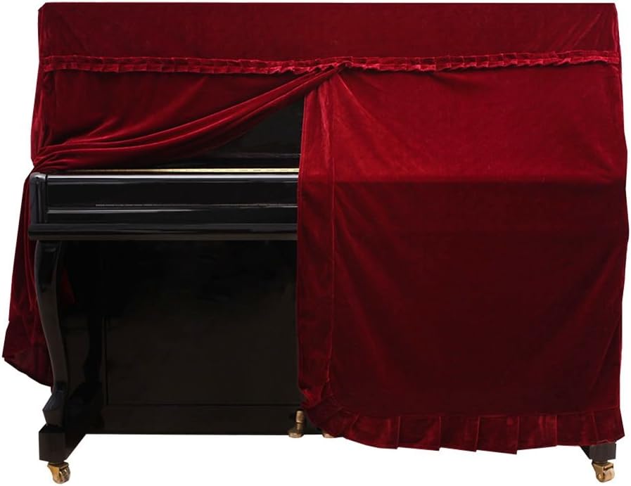 Pokrowiec na pianino, pokrowiec z aksamitu w kolorze złotym, akcesorium do pianina, czerwony, 152 x 60 x 110 cm