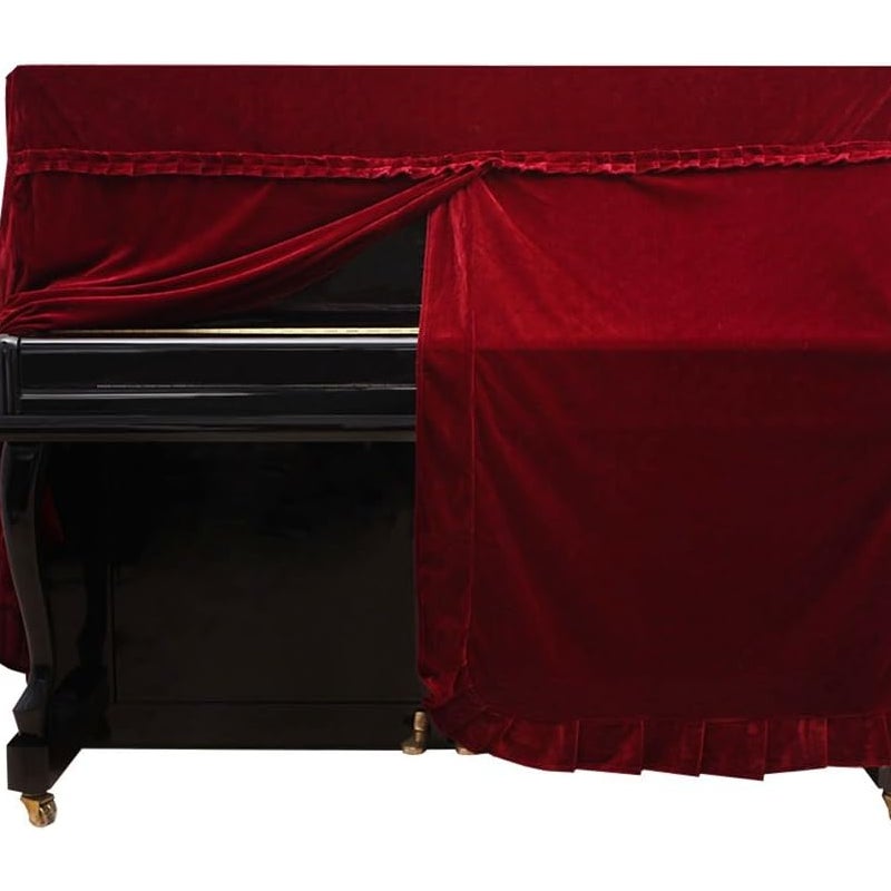 Pokrowiec na pianino, pokrowiec z aksamitu w kolorze złotym, akcesorium do pianina, czerwony, 152 x 60 x 110 cm