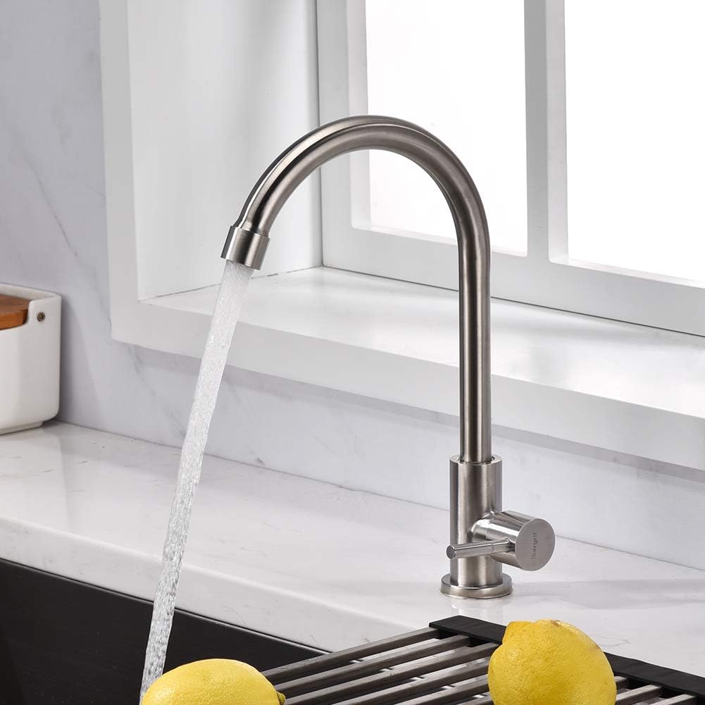 Robinet de cuisine, eau froide uniquement, robinet d'évier de cuisine à levier unique, pivotant à 360 °, économie d'eau en acier inoxydable - 2