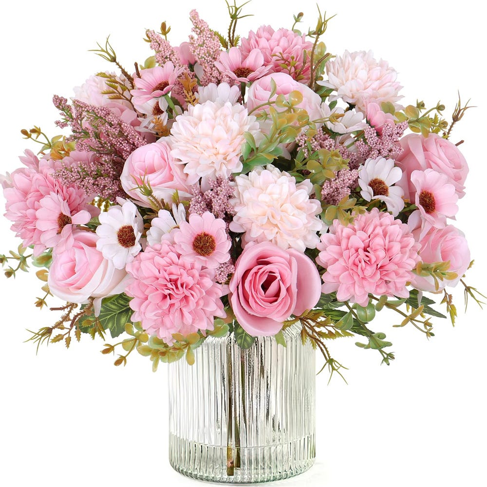 Set Di 46 Fiori Artificiali Rosa Con Steli - Bouquet Da Sposa, Decorazione Feste E Casa, Fiori Finti In Seta