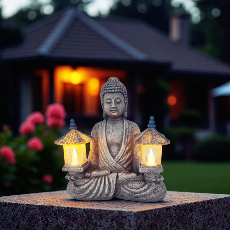 Statues de Bouddha en résine à énergie solaire, décoration de jardin, statues de Bouddha, artisanat en résine, phares de Bouddha - 8