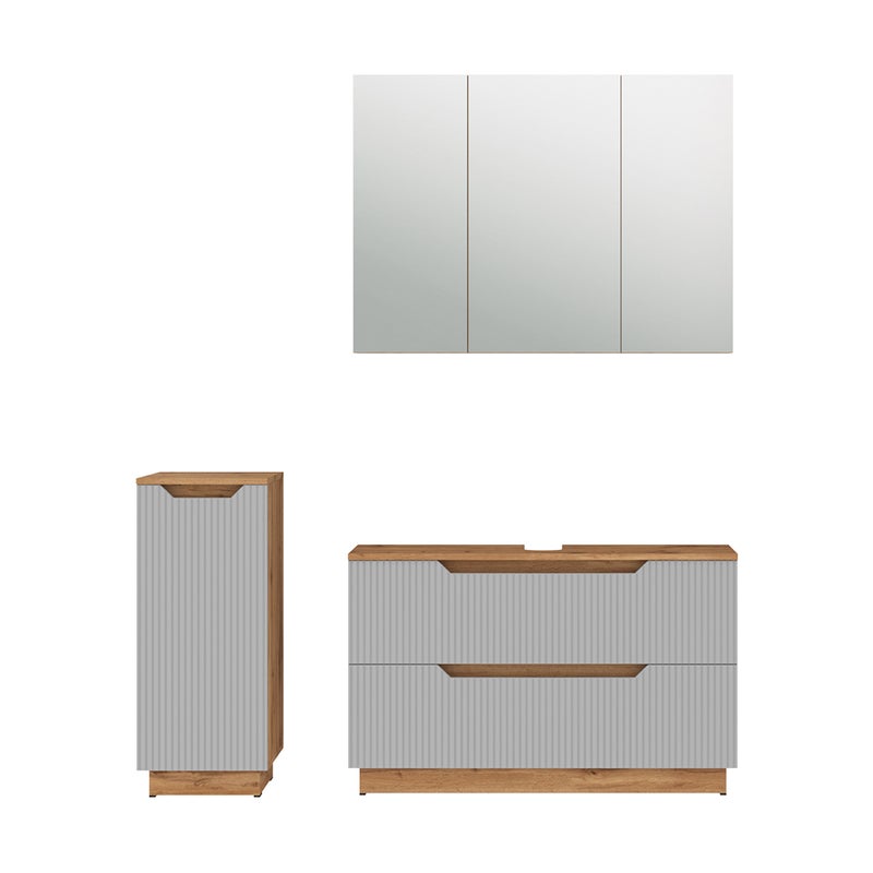 Vicco Zestaw mebli łazienkowych Lotta, Dąb/szary w paski, 3 części