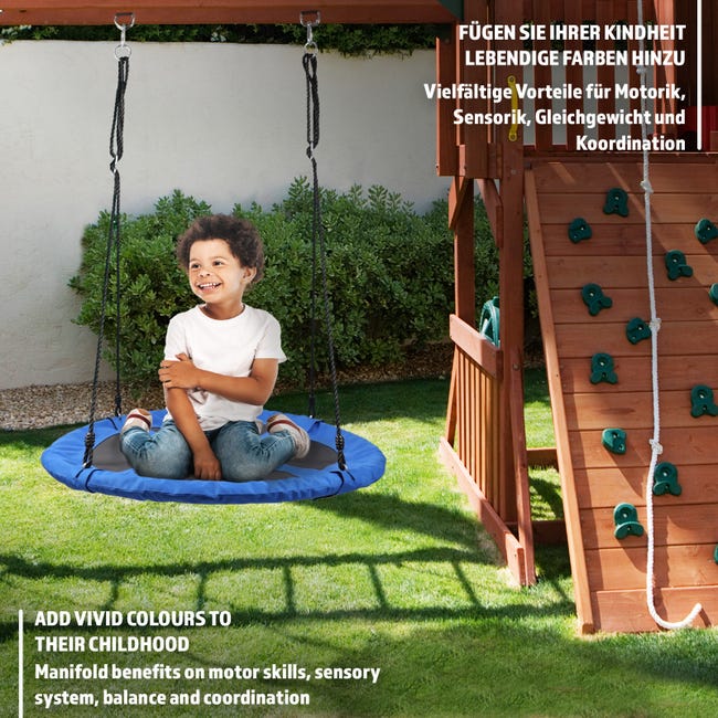Balançoire en planche bleue enfant HUDORA sécurisée en caoutchouc extérieur cordes ajustables Balançoire en planche bleue enfant HUDORA sécurisée en caoutchouc extérieur cordes ajustables