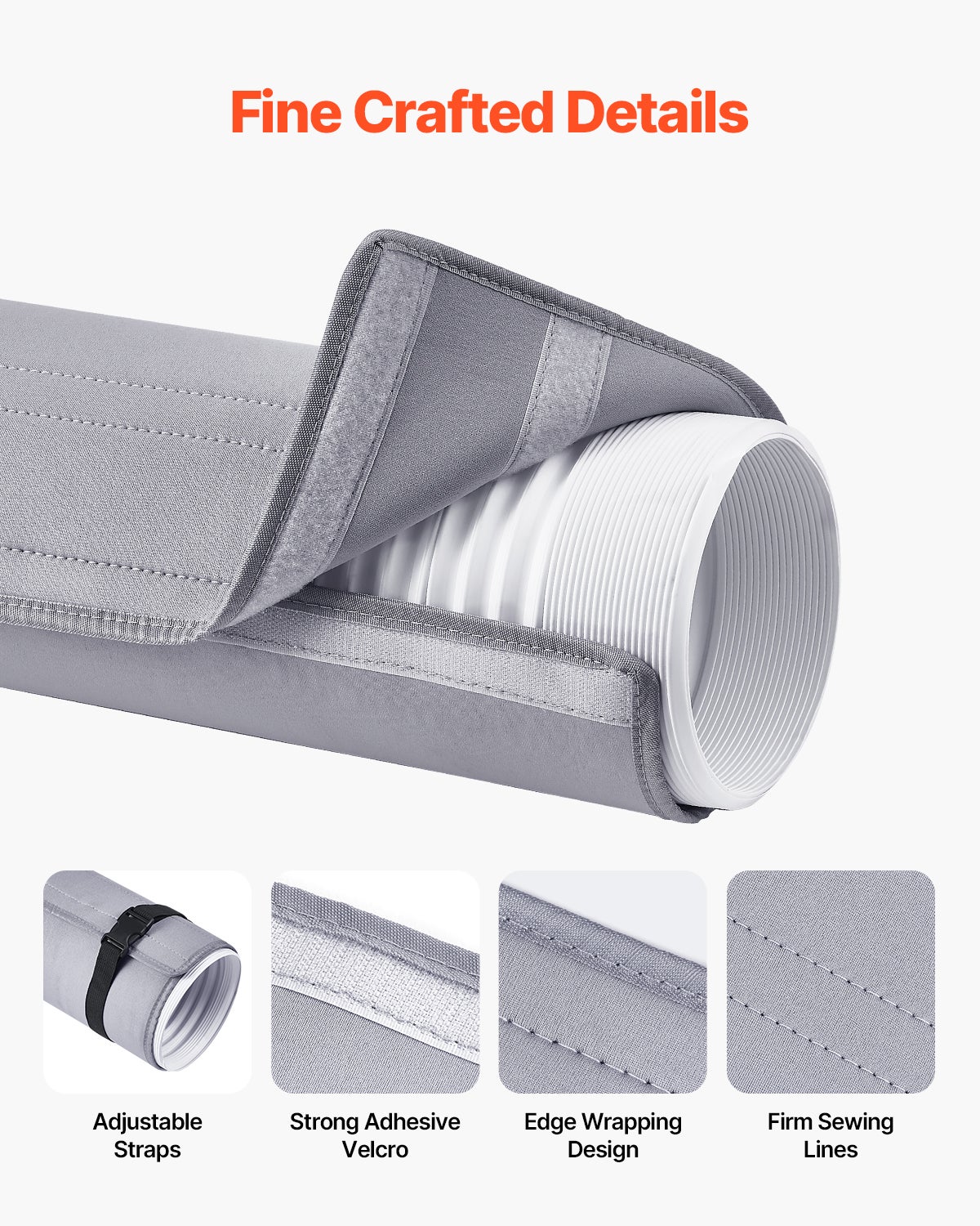 Gaine de Protection Tuyau Climatiseur, Manchon Isolant 5-5,9 pouces, Protection Conduit Climatisation Portable avec 2 Sangles Réglables, Gris VEVOR - 5