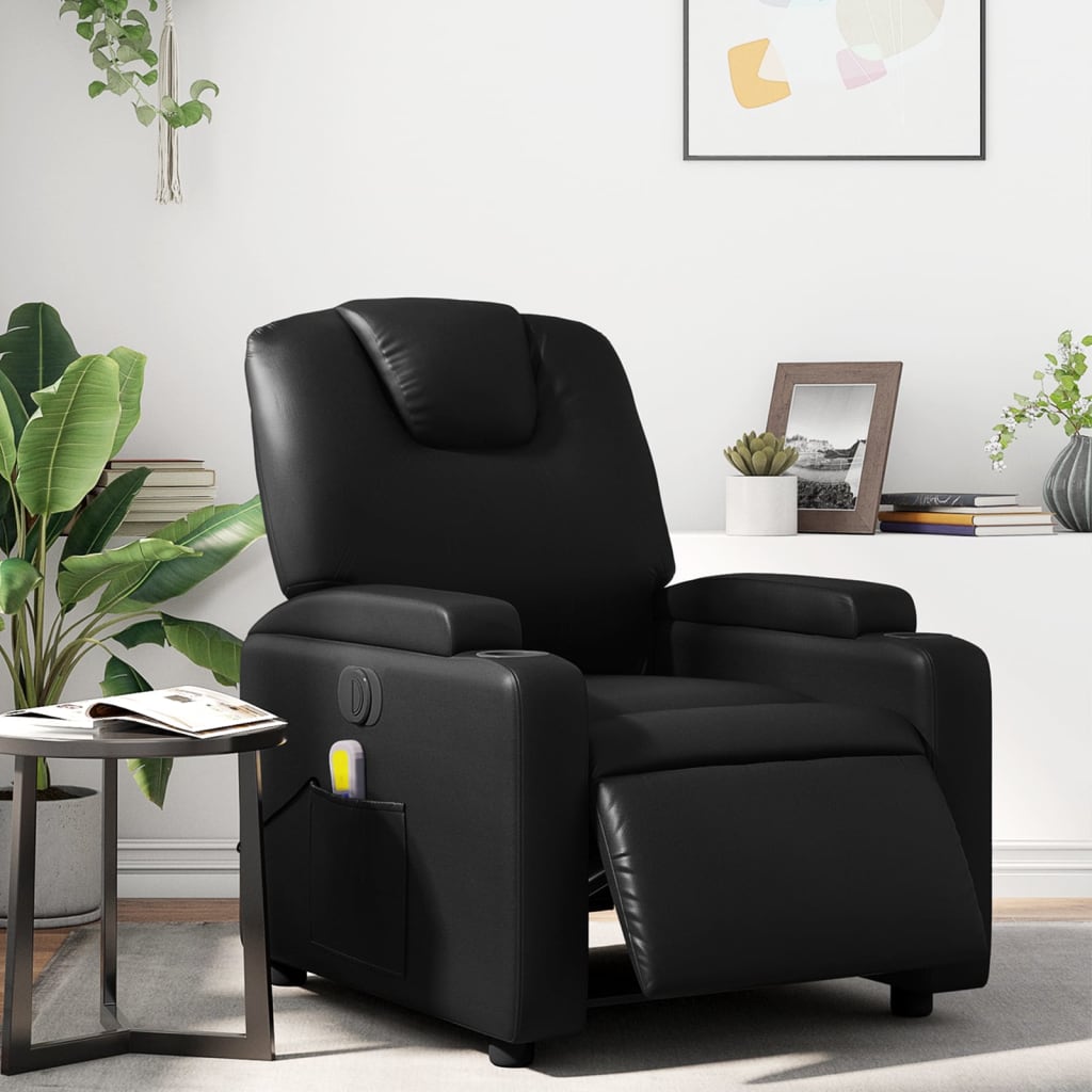 Sillón de masaje reclinable eléctrico | sillón de relax | silla de relax cuero sintético negro cfw444442