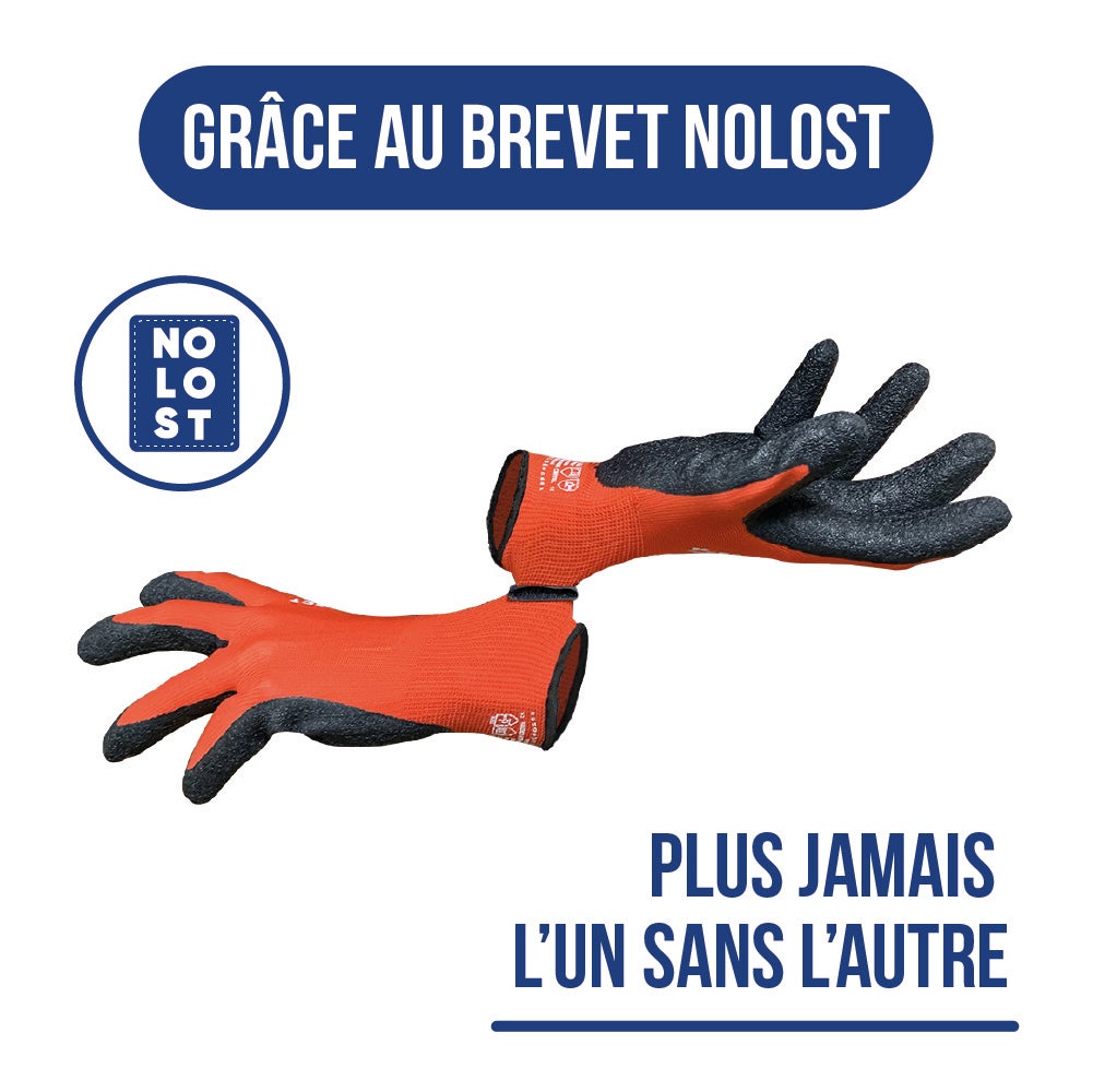 Lot de 3 Paires de Gants de Protection Hiver - Système Breveté NoLost - Manutention - Temps Froid - Vitrerie - Enduction Latex Supergrip - Taille 10 - 5