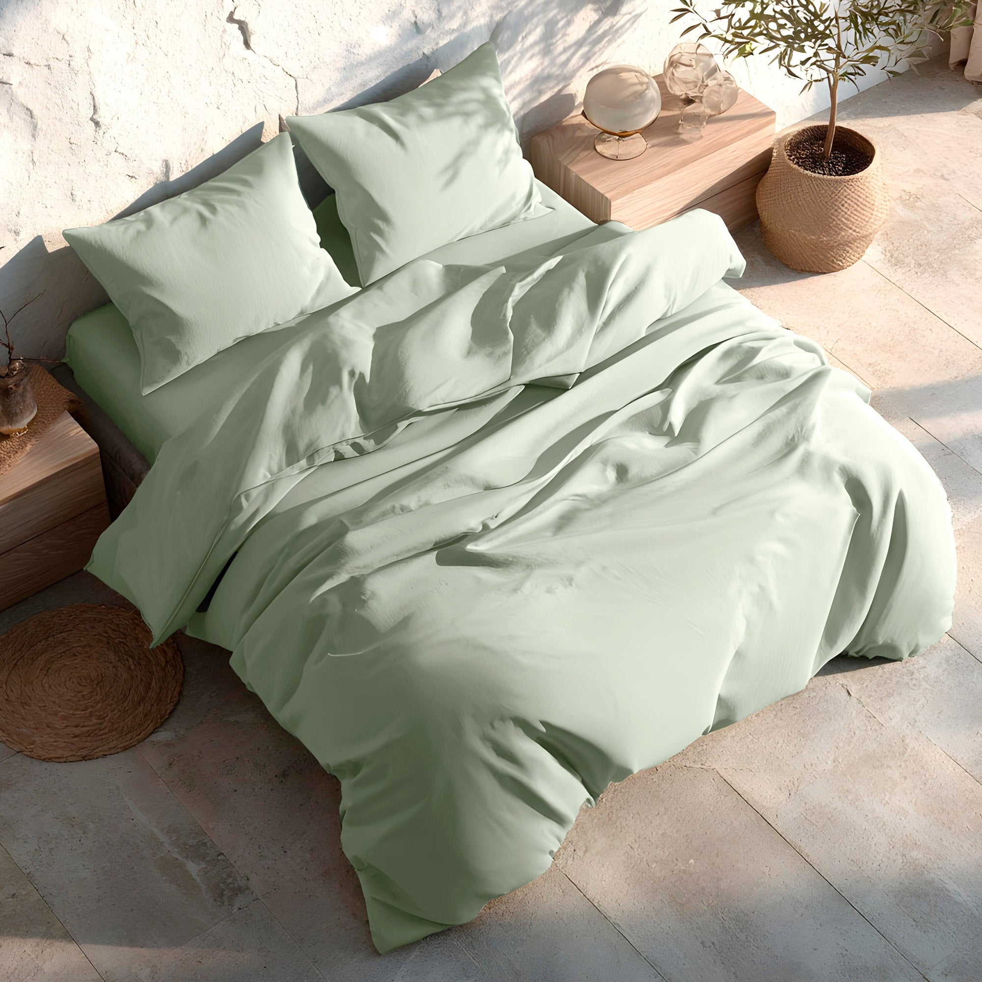 Copripiumino tinta unita 100% cotone + federe 260x240 + 2 (50x90) cm colore Acqua - 3