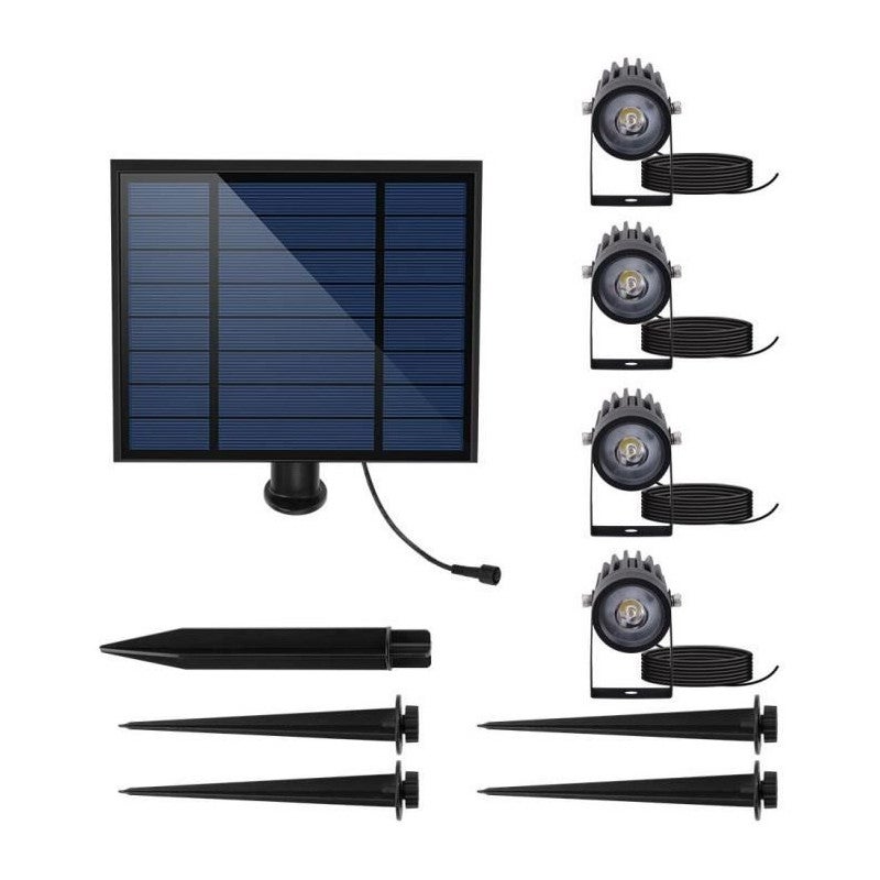 Quatre spots solaires 4 en 1 a piquer ou a fixer - LUMISKY - ROUNDY - H27 cm - LED blanc froid - 3