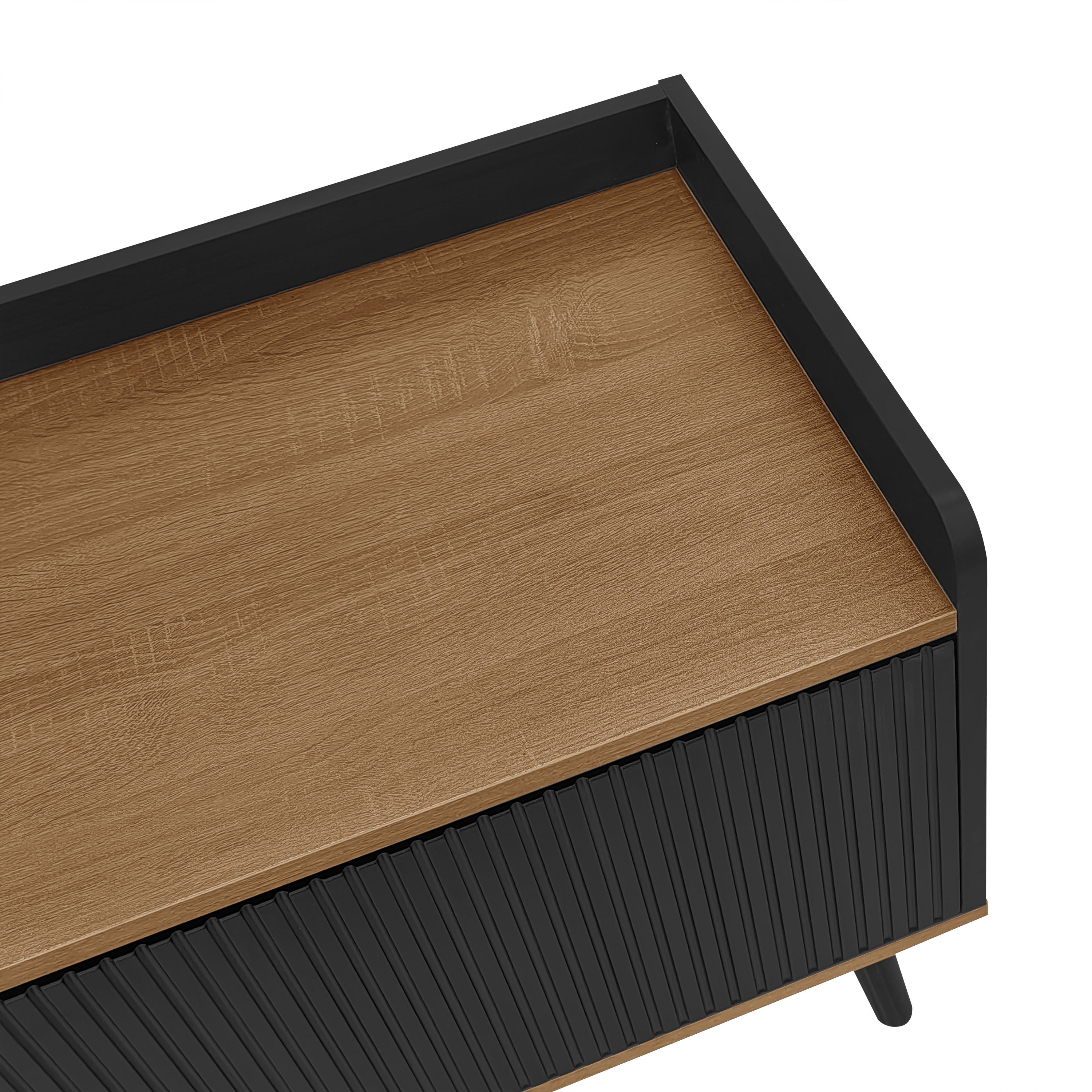 Meuble TV, meuble bas trois portes. Construction compacte. Finitions noir et bois naturel, 49.5*160* 39cm - 7