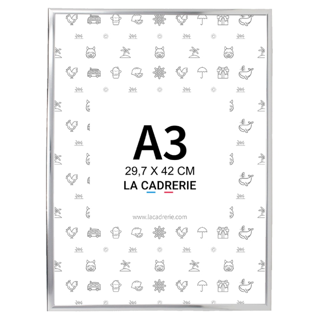 Cadre format A3 - 29,7x42 cm en aluminium - Argenté - Vitre en verre