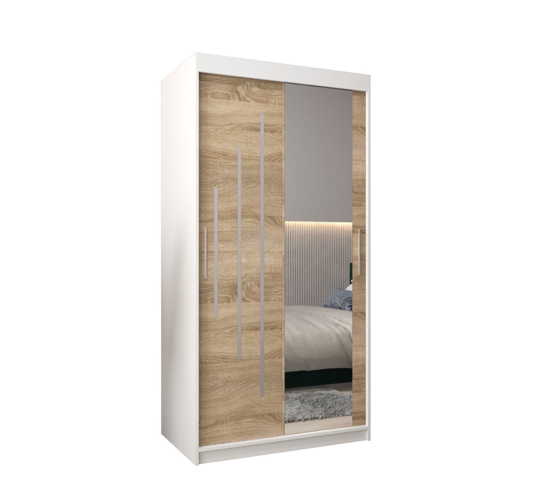 Szafa przesuwna garderoba York 2 100 x 62 x 200 cm Biały + Sonoma - Abiks Meble