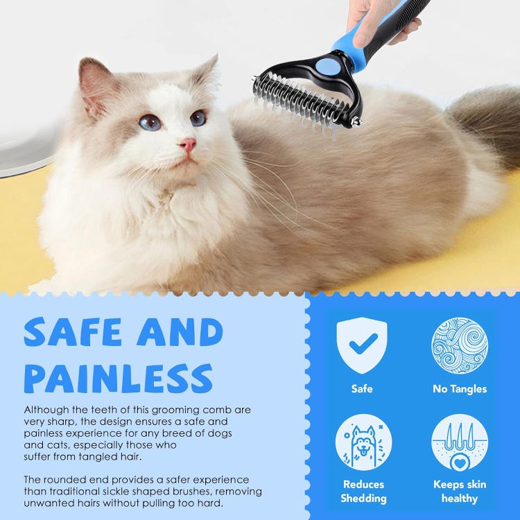 Escova para higiene de cães e gatos – Pente desembaraçador para pêlo comprido – Rastelo profissional para subpêlo - 5