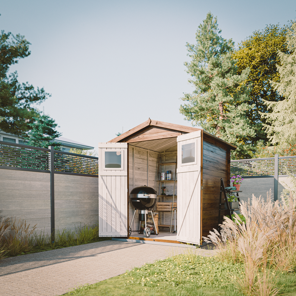 Abri de jardin en bois - Stockage extérieur I236xL226xH218 cm/ 4.33 m2 Petit abri à outils, Local à vélos - Toit imperméable, fenêtres TIMBELA M369 - 6