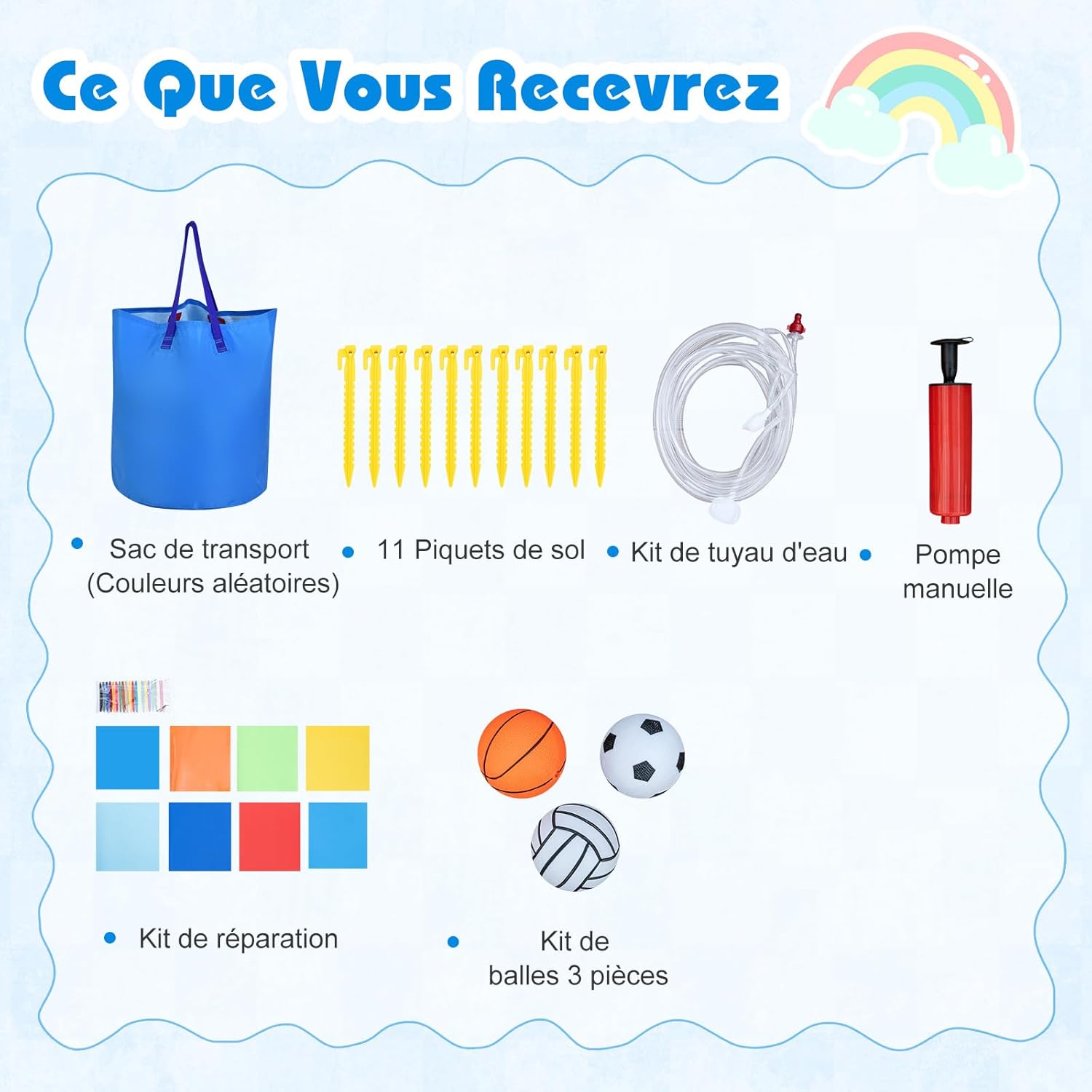 Structure Gonflable Toboggan Aquatique, avec Mur d'Escalade, Piscine avec Éclaboussures, Panier de Basket, Buts de Football, sans Souffleur - 5
